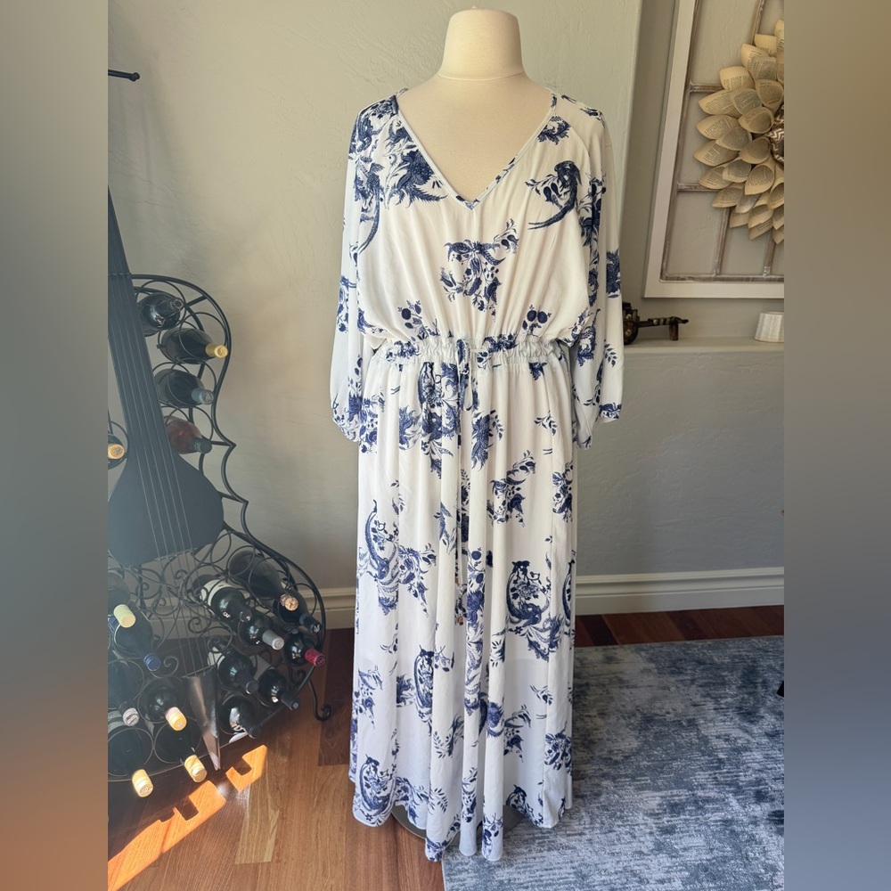 City Chic White Maxi Dress with Navy Floral Print